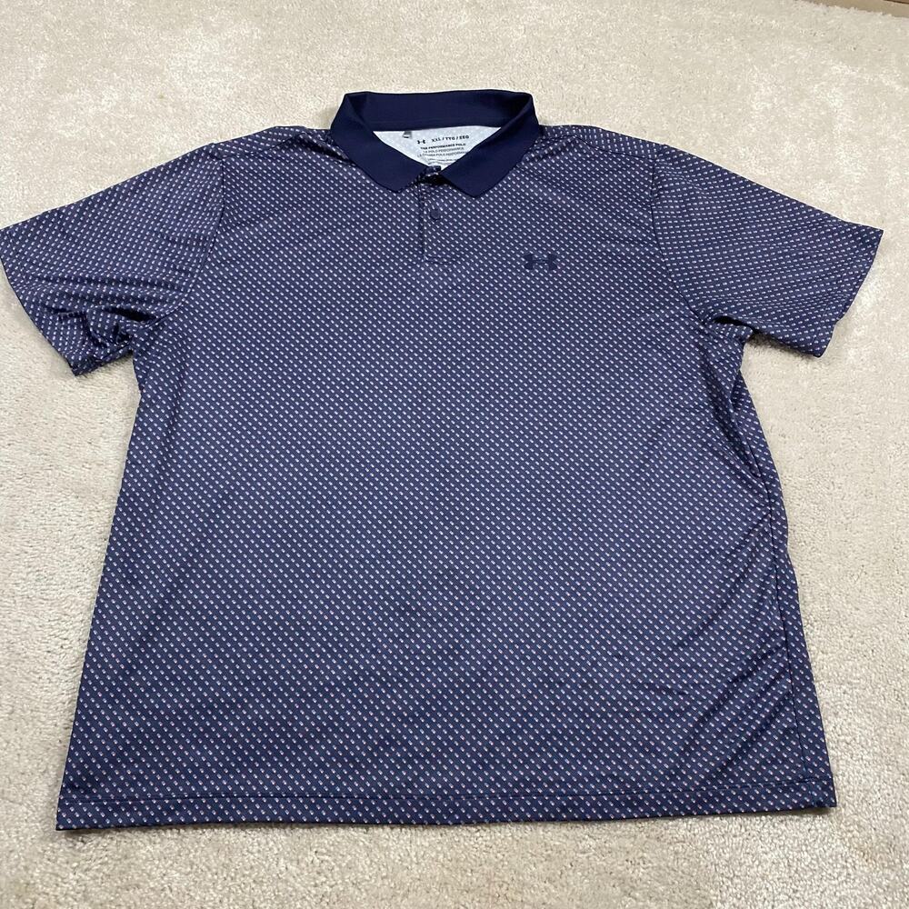 Under Armour Polo Shirt Mens 2XL Blue The Performance Golf Stretch Geometric